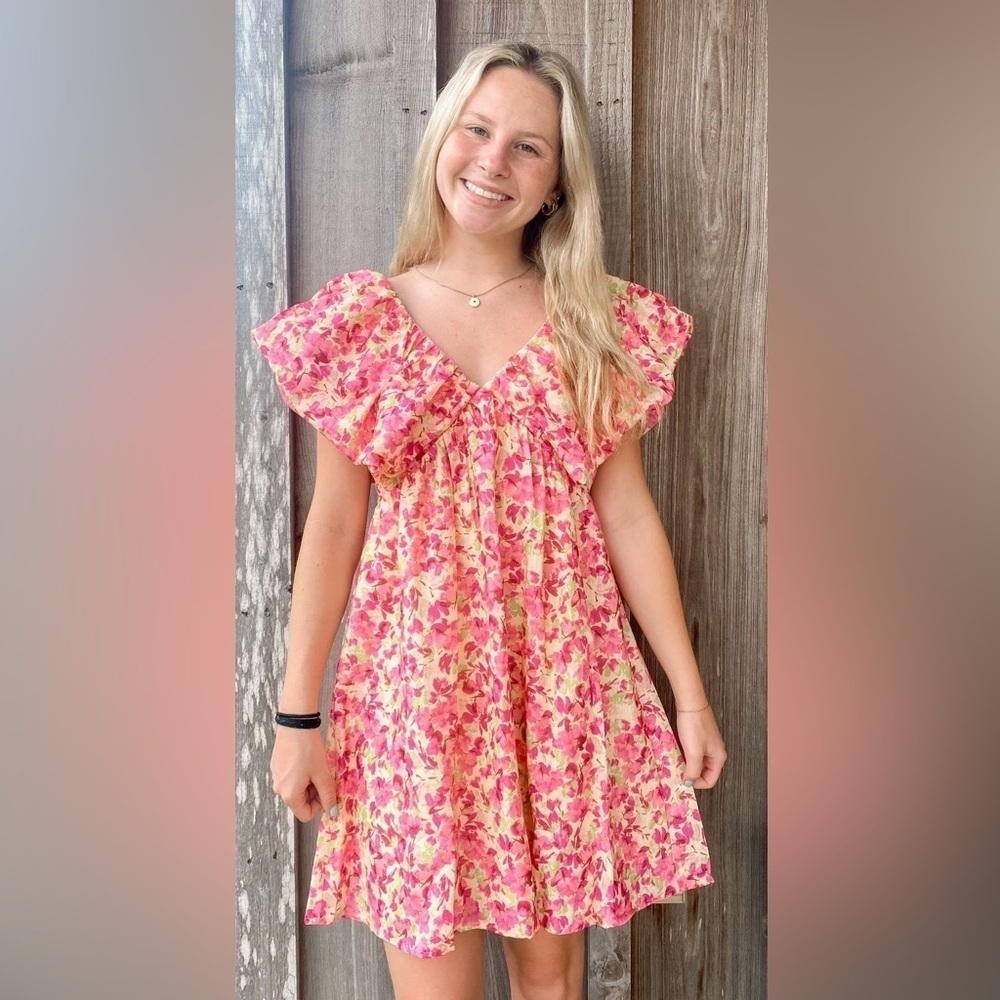 Day & Moon Warm Floral Print V-neck Mini Dress - Picture 4 of 7